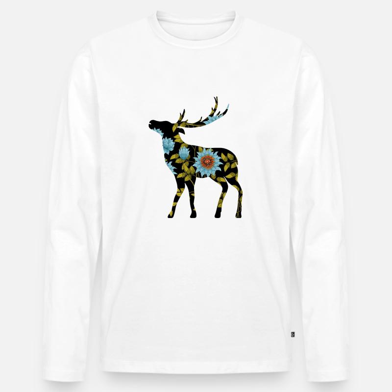 Hirsch - Männer Premium Bio Langarmshirt - Weiß