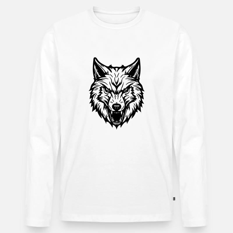 Wolf - Männer Premium Bio Langarmshirt - Weiß