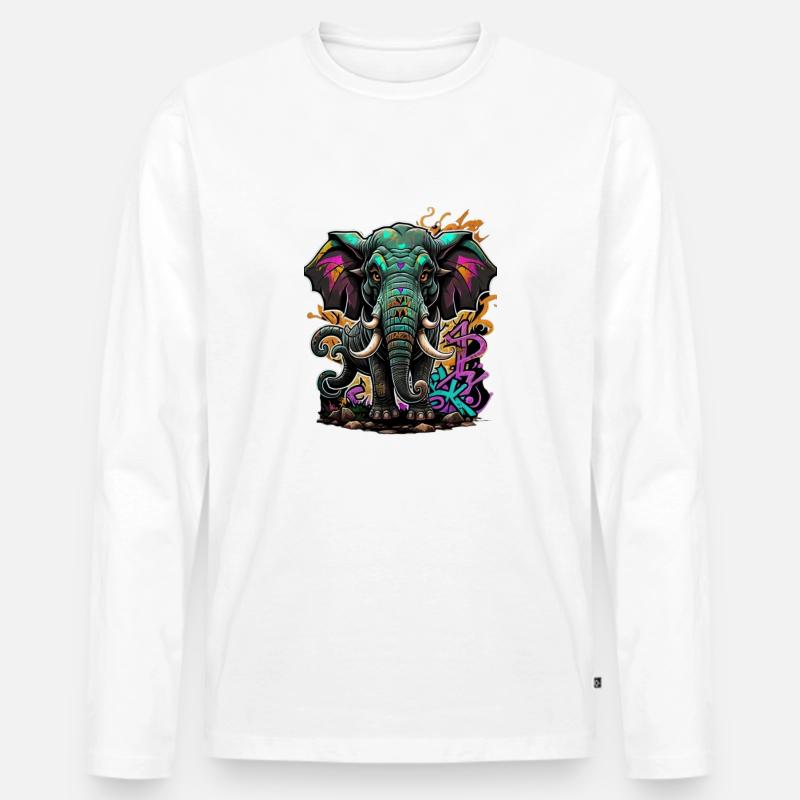 Graffiti Elefant - Männer Premium Bio Langarmshirt - Weiß