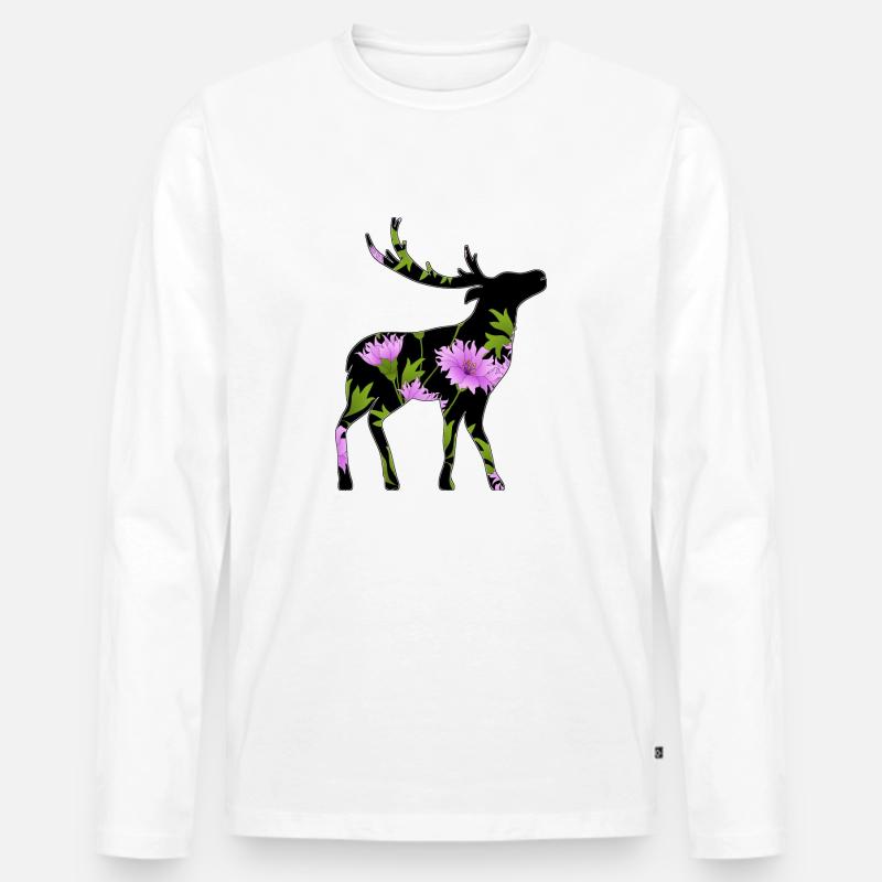 Hirsch - Männer Premium Bio Langarmshirt - Weiß
