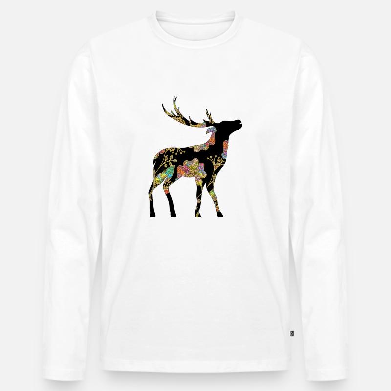 Hirsch - Männer Premium Bio Langarmshirt - Weiß