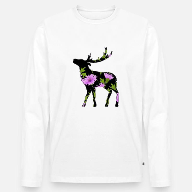 Hirsch - Männer Premium Bio Langarmshirt - Weiß
