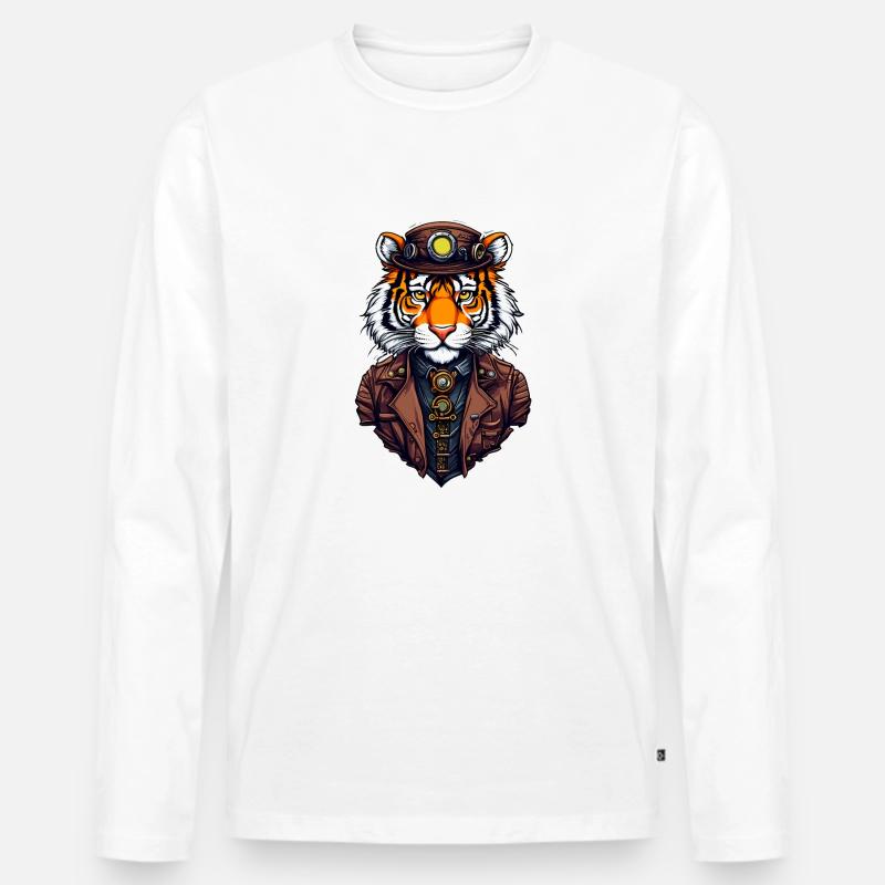 Steampunk Tiger - Männer Premium Bio Langarmshirt - Weiß
