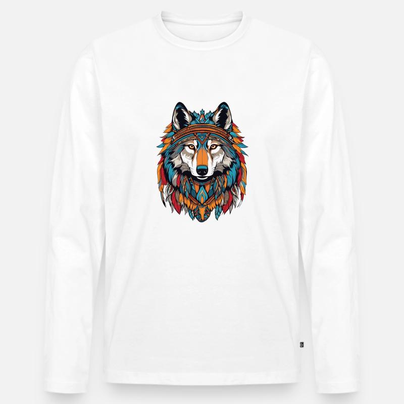 Wolf - Männer Premium Bio Langarmshirt - Weiß