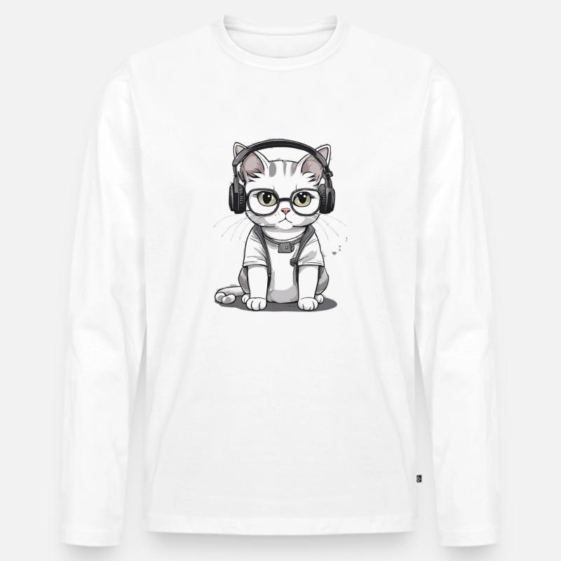 Katze mit Brille - Männer Premium Bio Langarmshirt - Weiß