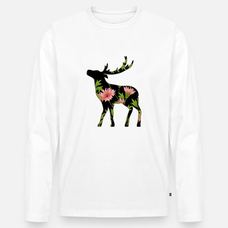 Hirsch - Männer Premium Bio Langarmshirt - Weiß
