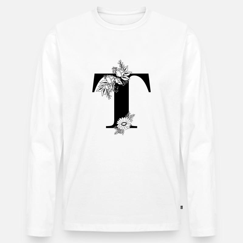 Blumenbuchstabe t schwarz-weiß - Männer Premium Bio Langarmshirt - Weiß