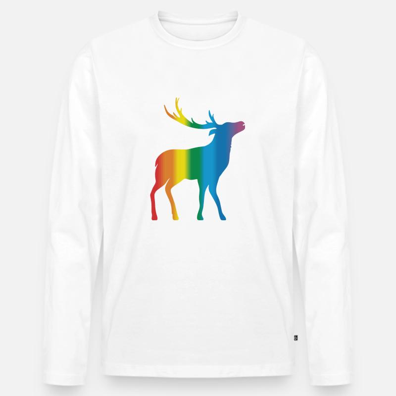Hirsch - Männer Premium Bio Langarmshirt - Weiß