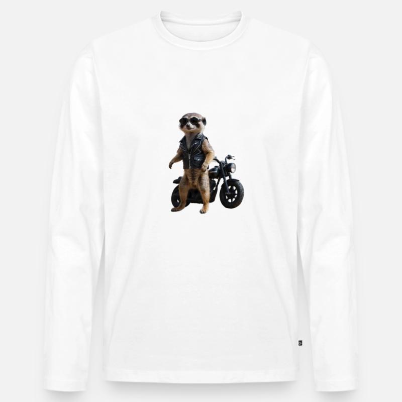 Biker Erdmännchen - Männer Premium Bio Langarmshirt - Weiß