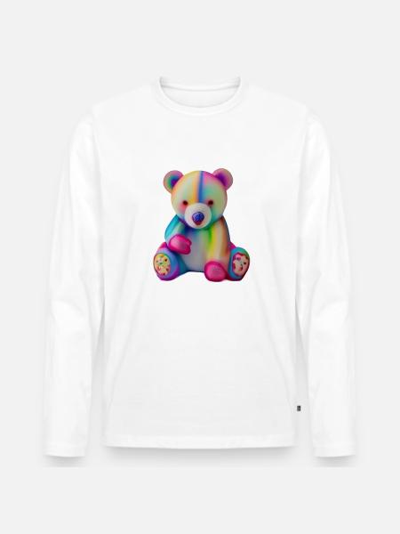 Mehrfarbiger Teddybär - Männer Premium Bio Langarmshirt - Weiß