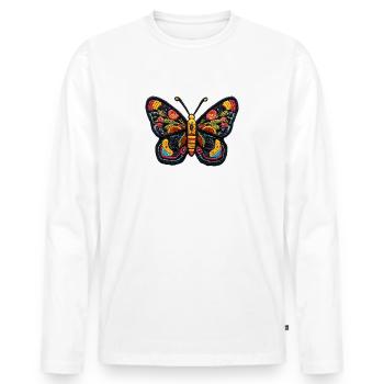 Colorful Butterfly in Embroidery Style – Boho Patc - Men's Premium Organic Long Sleeve Shirt - white - Front - Nico (187cm)