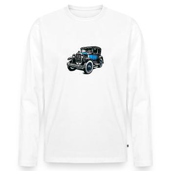 Vieille voiture de collection bleue - T-shirt manches longues Premium bio Homme - blanc - Devant - Nico (187cm)