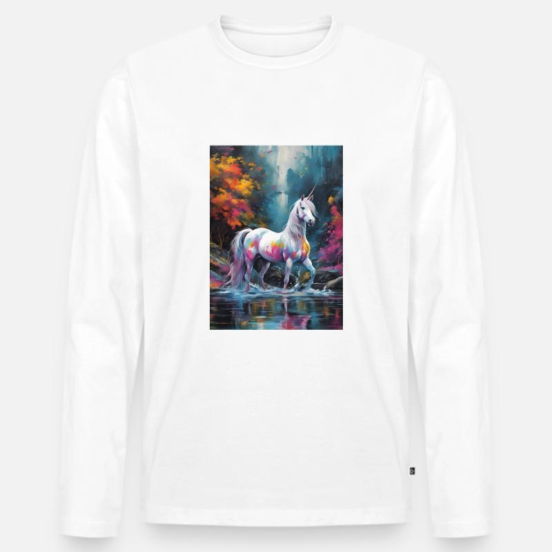 Ein Einhorn mit Farbtupfern - Männer Premium Bio Langarmshirt - Weiß