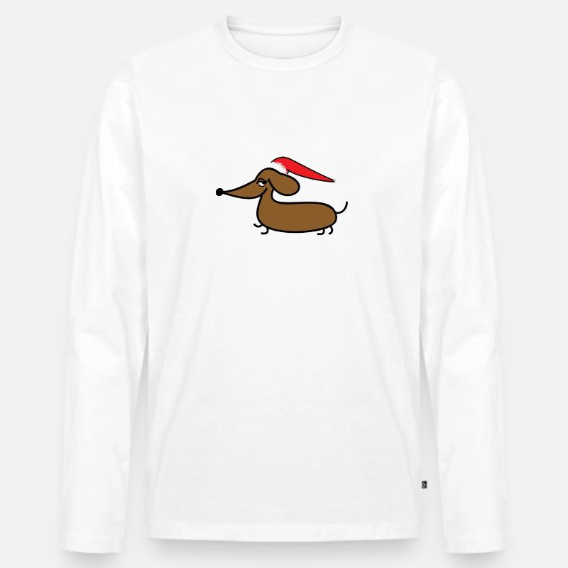 Dackel mit Weihnachtsmütze - Männer Premium Bio Langarmshirt - Weiß