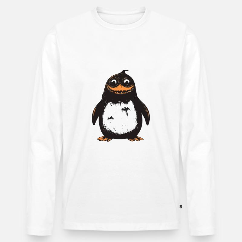 Pinguin Halloween Comic Lustig - Männer Premium Bio Langarmshirt - Weiß