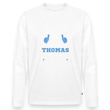 Thomas macht das schon - Männer Premium Bio Langarmshirt - Weiß - Vorne - Nico (187cm)