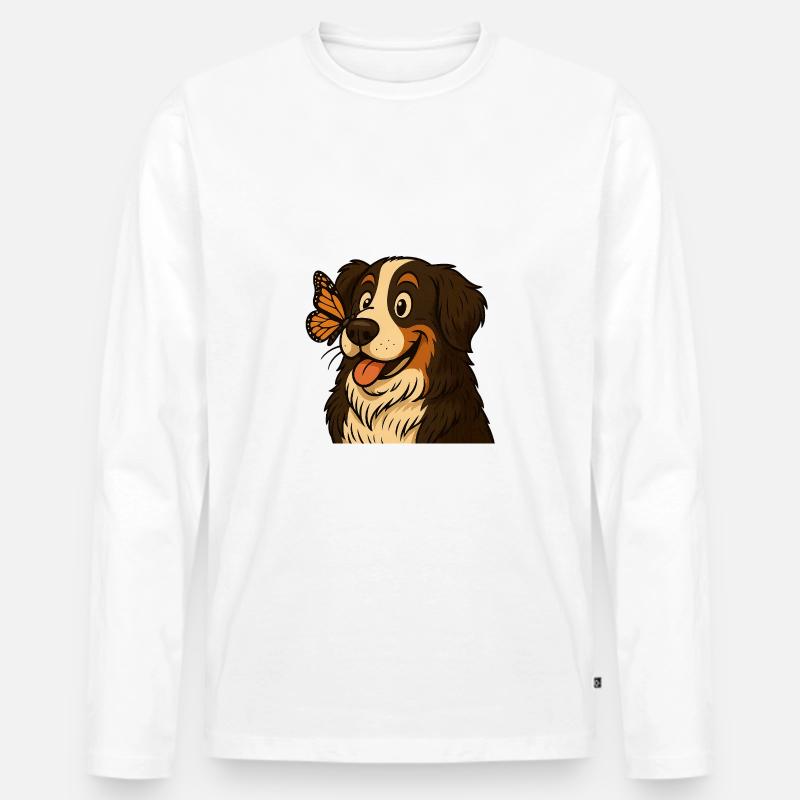 Berner mit Schmetterling - Männer Premium Bio Langarmshirt - Weiß
