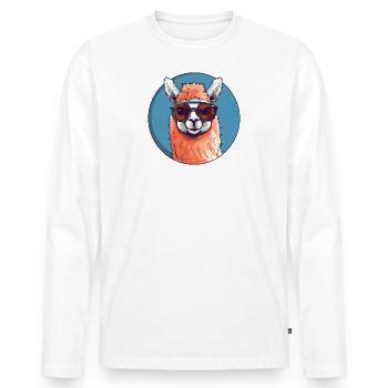Alpaka Lama Sonnenbrille - Männer Premium Bio Langarmshirt - Weiß - Vorne - Nico (187cm)