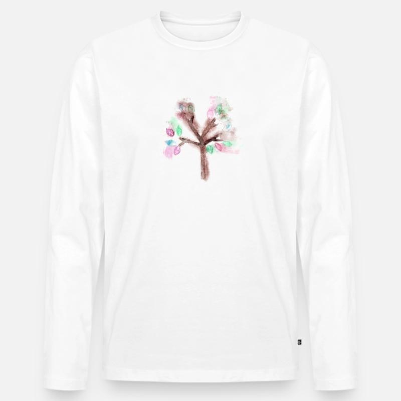 Bunter filigraner Herbstbaum - Männer Premium Bio Langarmshirt - Weiß