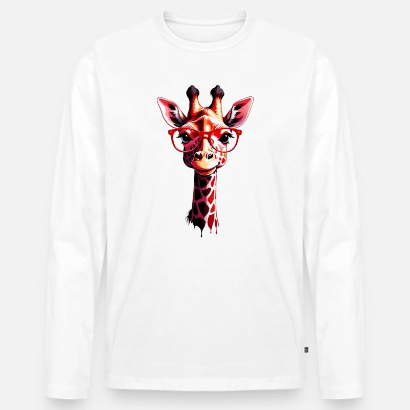 Süße Giraffe mit Brille - Männer Premium Bio Langarmshirt - Weiß