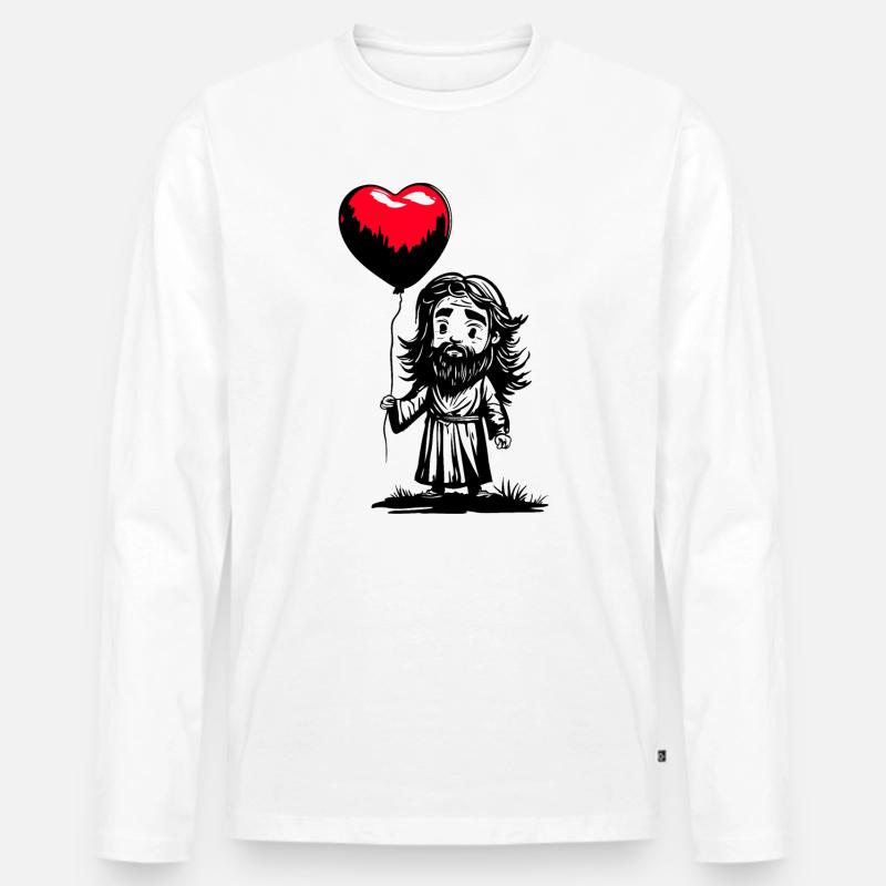 Jesus mit Herz Luftballon - Heartful Creatures - Männer Premium Bio Langarmshirt - Weiß