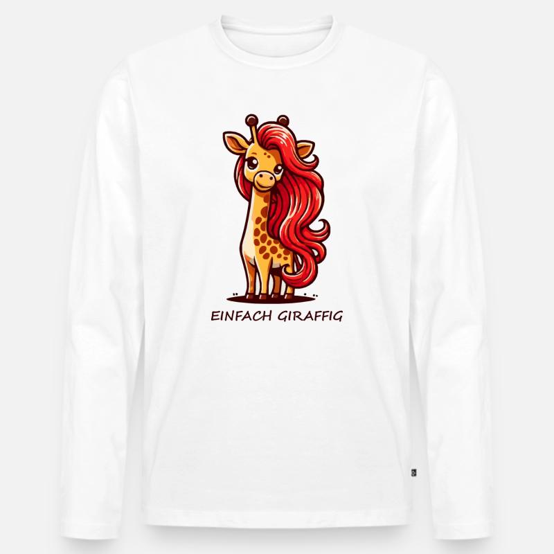 Einfach Giraffig – Süße Giraffe mit roter Mähne - Männer Premium Bio Langarmshirt - Weiß
