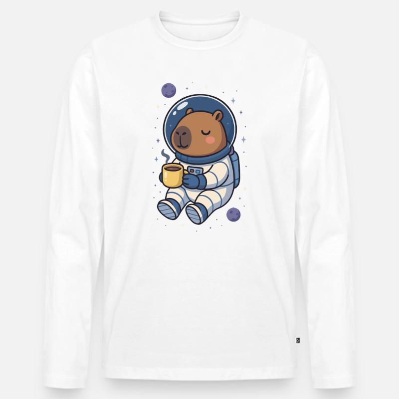 Capybara Astronaut – Kaffee im All ☕🪐 - Männer Premium Bio Langarmshirt - Weiß