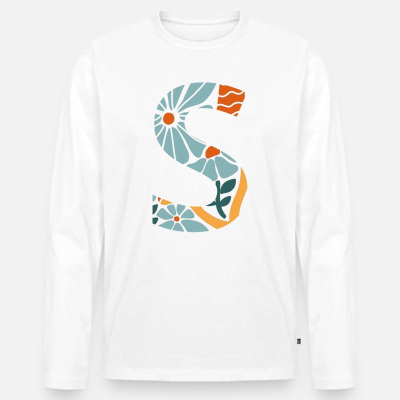 Letter s Groovy Flowers Geschenkidee - Männer Premium Bio Langarmshirt - Weiß