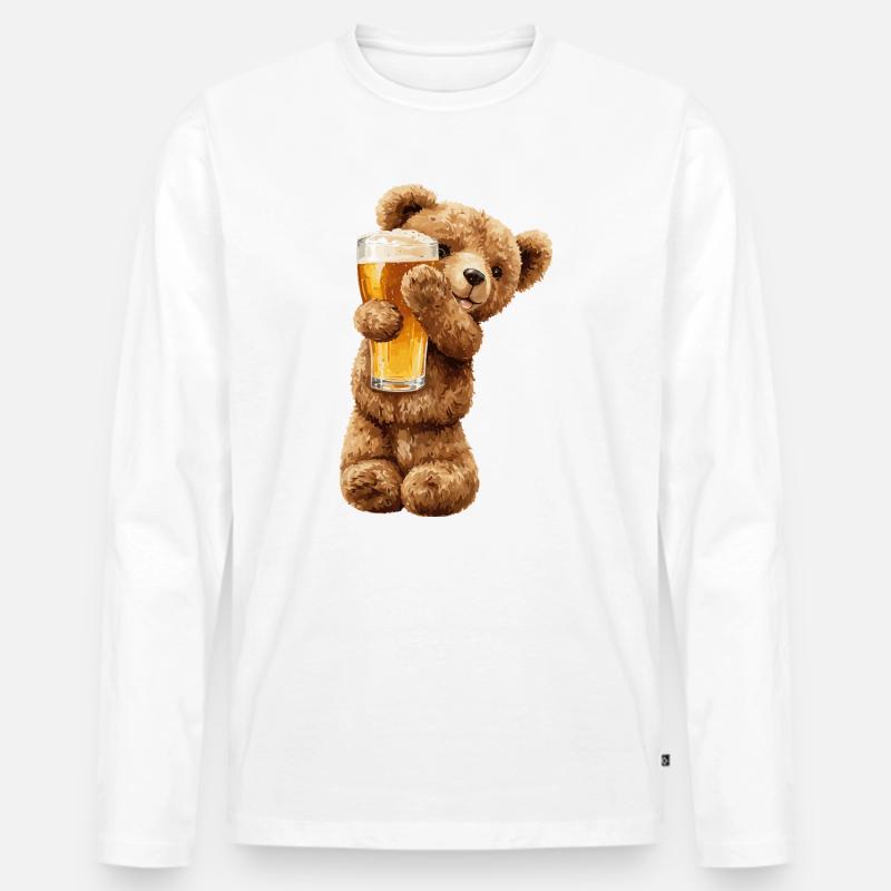 Bärchen mit Bierglas Bierchen Teddybär - Männer Premium Bio Langarmshirt - Weiß