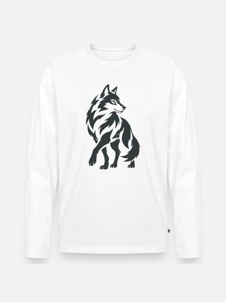 Geometrischer Wolf – Silhouette - Männer Premium Bio Langarmshirt - Weiß