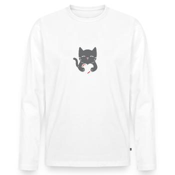 En couple avec mon chat - T-shirt manches longues Premium bio Homme - blanc - Devant - Nico (187cm)