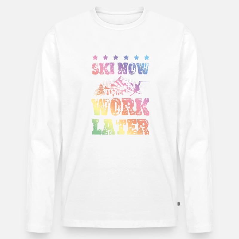 Ski now work later - Männer Premium Bio Langarmshirt - undefined