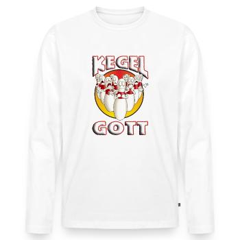 Kegelgott - Angry Pins - RAHMENLOS Bestseller - Männer Premium Bio Langarmshirt - Weiß - Vorne - Nico (187cm)