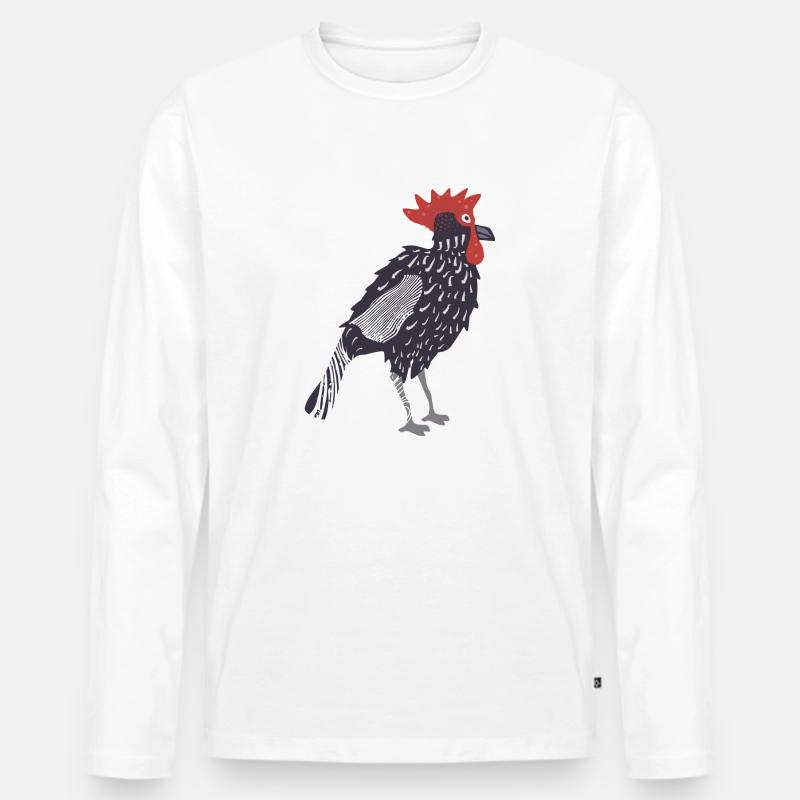Hahn Holzschnitt - Männer Premium Bio Langarmshirt - Weiß
