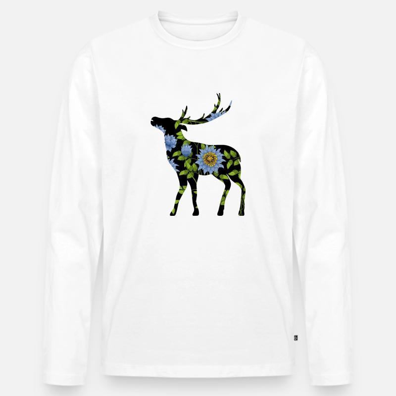 Hirsch - Männer Premium Bio Langarmshirt - Weiß
