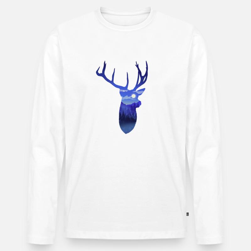 Hirsch Nachthimmel - Männer Premium Bio Langarmshirt - Weiß
