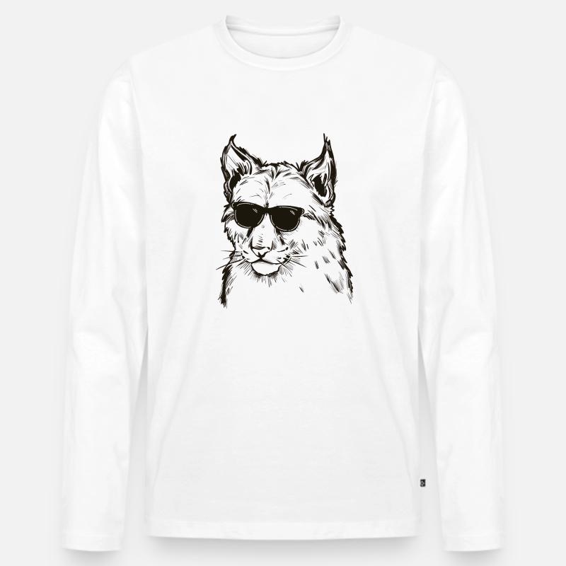 Luchs mit Sonnenbrille - Männer Premium Bio Langarmshirt - Weiß