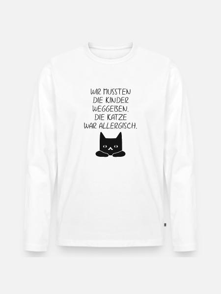 Katze war allergisch - Männer Premium Bio Langarmshirt - Weiß