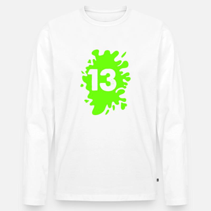 Klecks 13 - Männer Premium Bio Langarmshirt - Weiß
