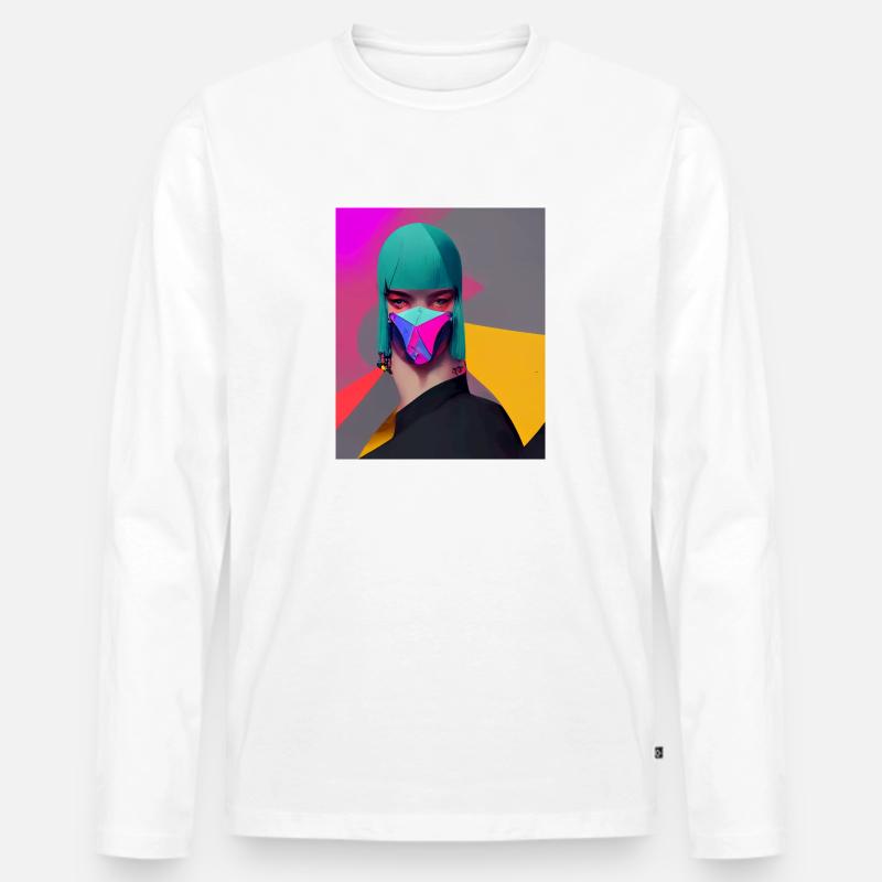 Frau mit Maske - Männer Premium Bio Langarmshirt - Weiß