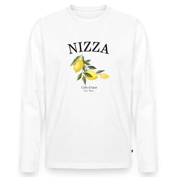 Nice - France - Côte d'azur - Gift - Men's Premium Organic Long Sleeve Shirt - white - Front - Nico (187cm)
