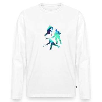 Eishockey, Hockey, Graffiti, bunt, stencil - Männer Premium Bio Langarmshirt - Weiß - Vorne - Nico (187cm)