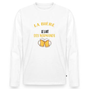 Maillot normand normandie bière humoristique apéro - T-shirt manches longues Premium bio Homme - blanc - Devant - Nico (187cm)