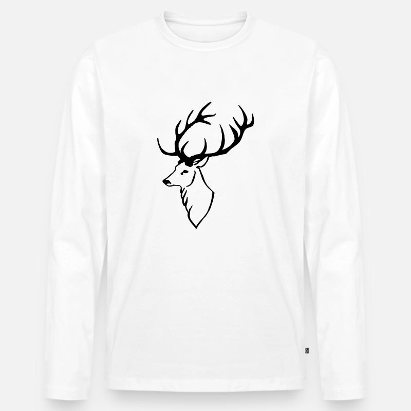 Hirschkopf - Männer Premium Bio Langarmshirt - Weiß