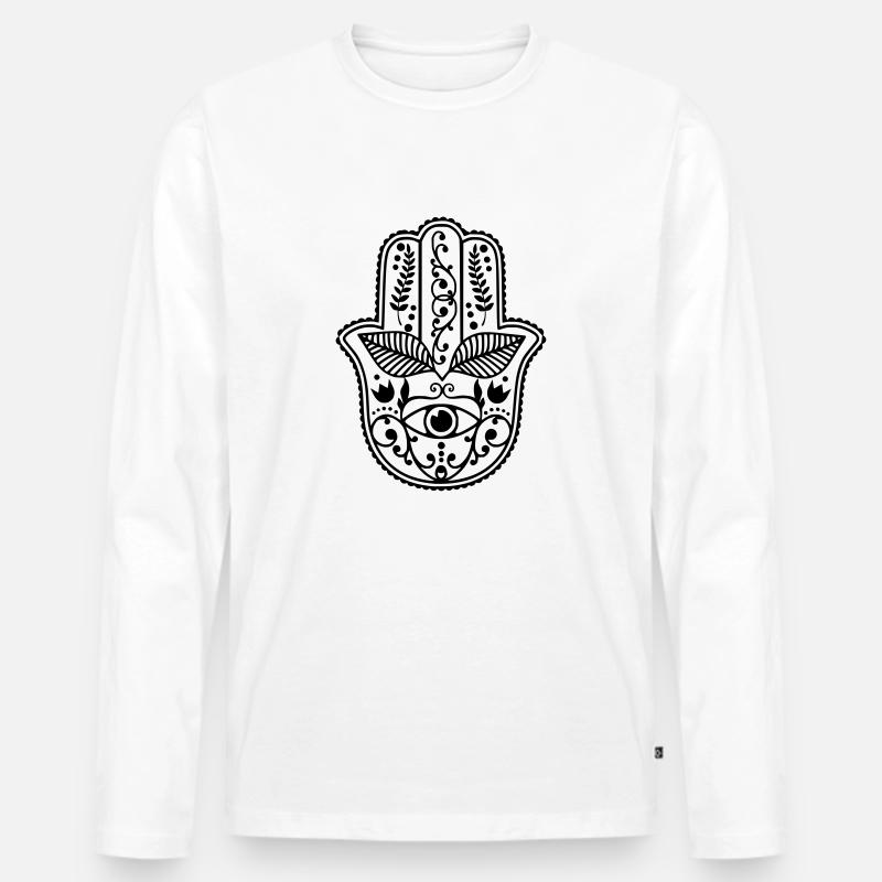 Hand der Fatima - Männer Premium Bio Langarmshirt - Weiß