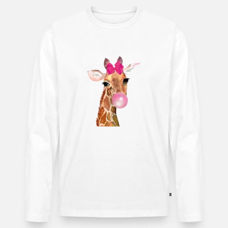 Giraffe Bubblegum - Männer Premium Bio Langarmshirt - Weiß