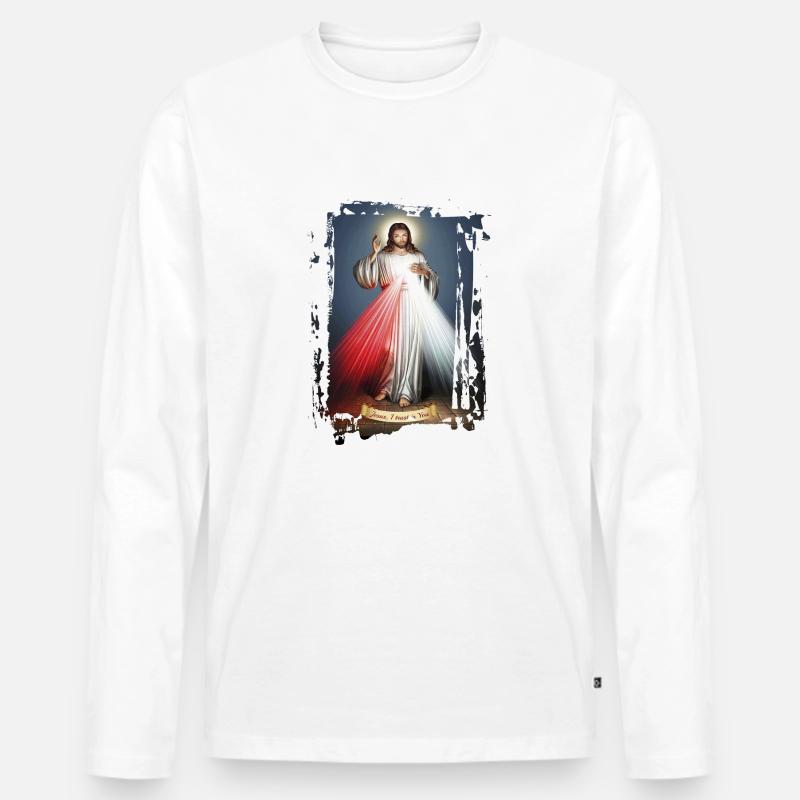 Jesus - Männer Premium Bio Langarmshirt - Weiß