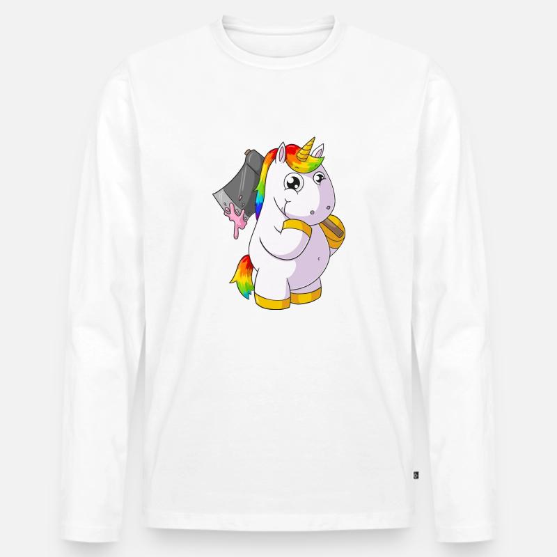 Comic Einhorn mit Axt - Männer Premium Bio Langarmshirt - Weiß