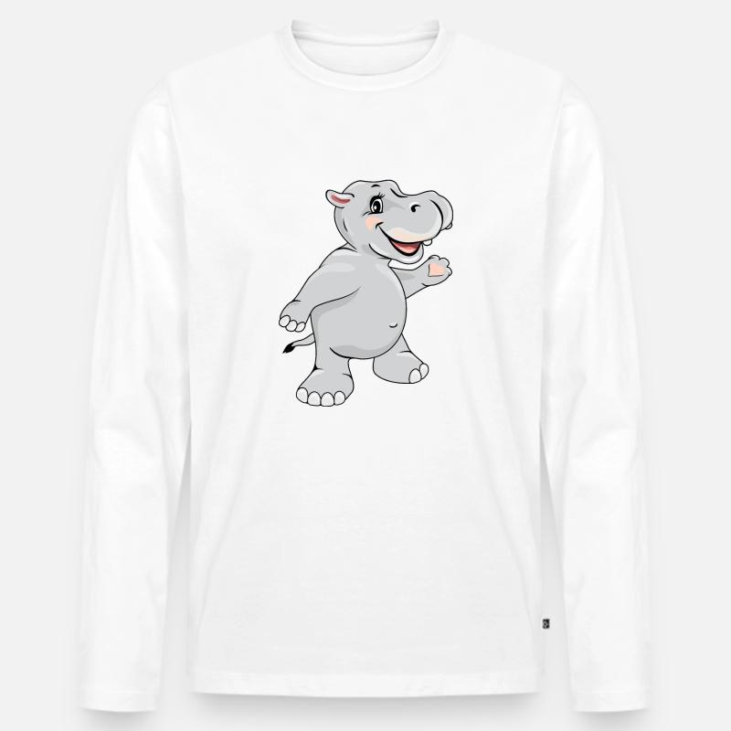 Tanzendes glückliches Nilpferd - Männer Premium Bio Langarmshirt - Weiß