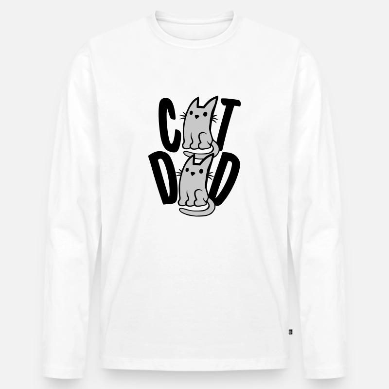 Cat Dad Text Logo - Männer Premium Bio Langarmshirt - Weiß